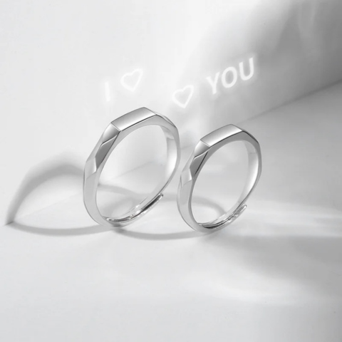 "I LOVE YOU" Coppia di Anelli con Proiezione in Argento 925 Sterling Regolabili - Set da 2