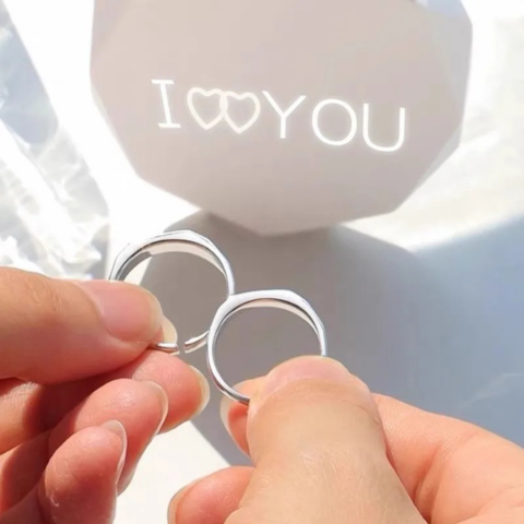 "I LOVE YOU" Coppia di Anelli con Proiezione in Argento 925 Sterling Regolabili - Set da 2