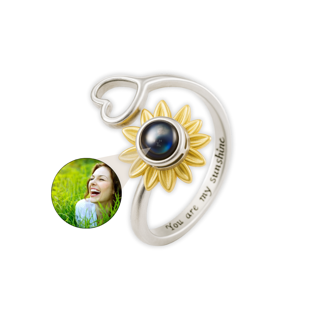 Remember - Anello Girasole personalizzato con foto | Argento 925S | Regolabile