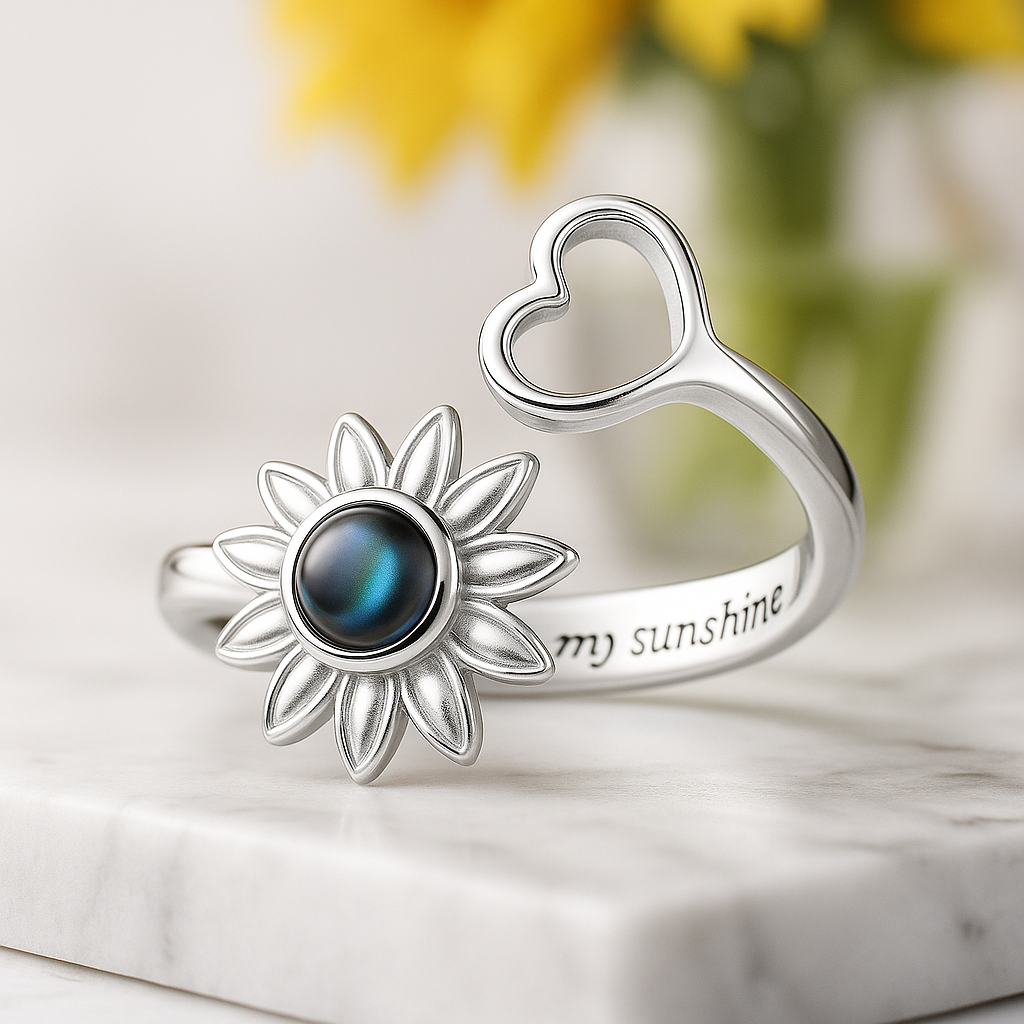 Remember - Anello Girasole personalizzato con foto | Argento 925S | Regolabile