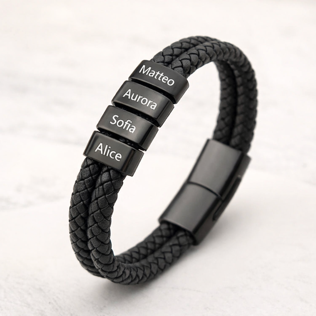 Bracciale Uomo In Pelle UNIQAL Black MAMBA – Regalo In Confezione Lusso – Vera Pelle E Acciaio